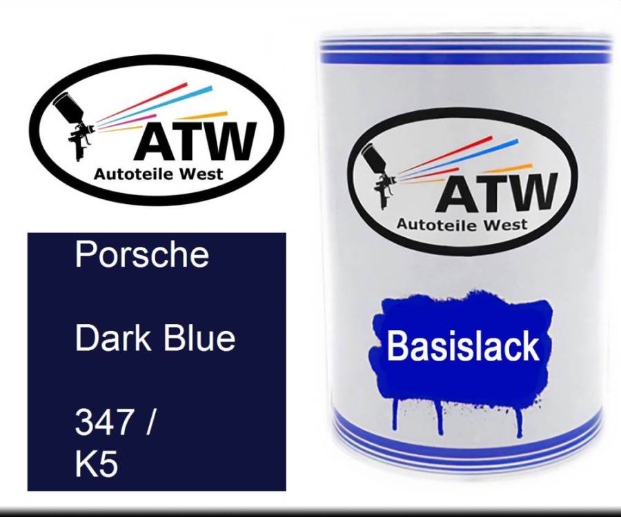 Porsche, Dark Blue, 347 / K5: 500ml Lackdose, von ATW Autoteile West.
